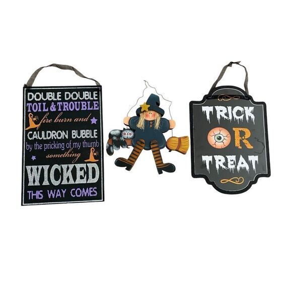 Lot Of 3 Halloween Hanging Home Signs Decor Decorations Goth Gothic Punk - Picture 1 of 12
